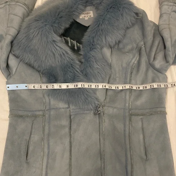 Woman’s Faux Fur Trim Jacket - Soft Blue - Picture 11 of 14